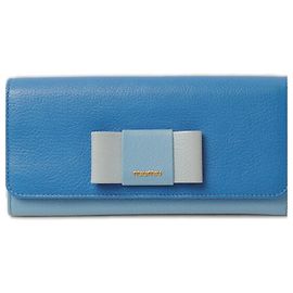Miu Miu Blue Leather Long Wallet Blue