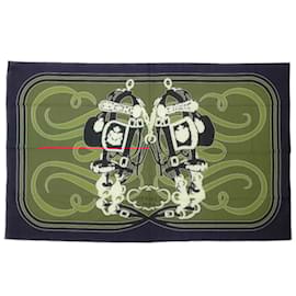 Hermès-Hermes Ceremonial Bridle Cotton Multicolor Scarf Muffler-Black,Red,Navy blue
