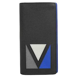 Louis Vuitton-Louis Vuitton Taiga Portefeuille Brazza Bi-fold Long Wallet-Black,Blue
