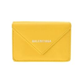 Balenciaga-Balenciaga Yellow Leather Tri-fold Wallet-Yellow