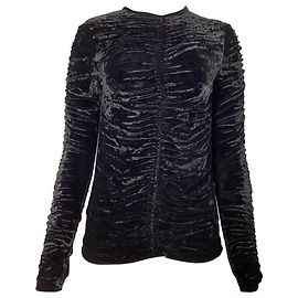 Top a maniche lunghe arricciato Dries Van Noten in velluto nero Nero