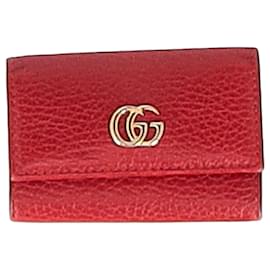 Gucci-Gucci GG Marmont Key Holder in Red Leather-Red,Dark red