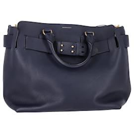 Burberry- Burberry Large Marais Tote Bag in Navy Blue Calf Leather-Blue,Navy blue