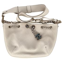 Chanel- Chanel CC Paris-Rome Shoulder Bag in White Leather-White,Cream