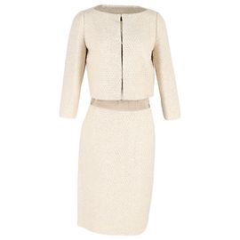 Blazer de tweed Max Mara e saia midi em lã creme Branco Cru