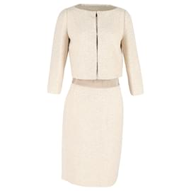 Max Mara- Max Mara Tweed Blazer and Midi Skirt in Cream Wool-White,Cream