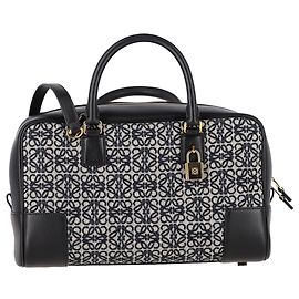 Loewe Amazona 28 Anagram Handbag in Black Canvas and Leather Black
