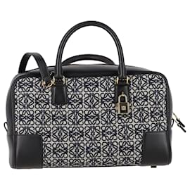 Loewe-Loewe Amazona 28 Anagram Handbag in Black Canvas and Leather-Black