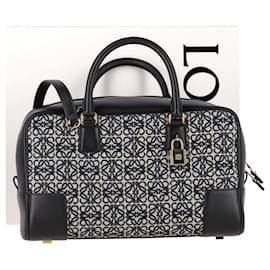 Loewe-Loewe Amazona 28 Anagram Handbag in Black Canvas and Leather-Black
