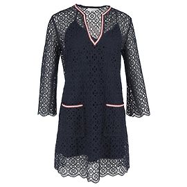 Robe Mini en Dentelle Sandro Paris en Polyester Bleu Marine Bleu Bleu Marine