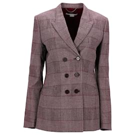 Stella Mc Cartney-Stella McCartney Double-Breasted Plaid Jacket in Burgundy Virgin Wool-Red,Dark red