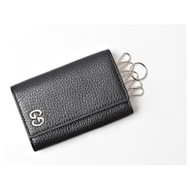 Gucci-Gucci Leather Key Case/Key Holder Black/Silver-Black