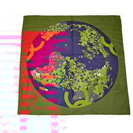Chanel-Chanel Silk Scarf World Map Jewel Motif-Red