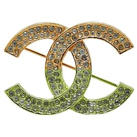 Chanel-Chanel Coco Mark Brooch Gold Plated Rhinestone-Golden,Metallic