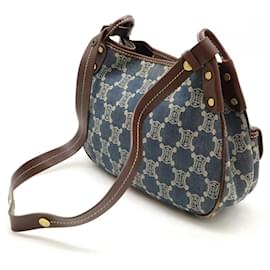 Céline-Celine Denim Leather Studded Shoulder Bag-Blue