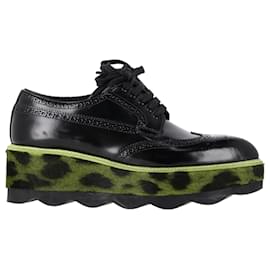 Prada-Prada Leopard Print Pony Hair Platform Brogues in Black Leather-Black