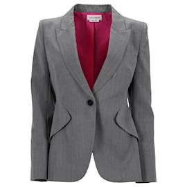 Alexander Mcqueen-Alexander McQueen Twill Cavalry Blazer in Grey Wool-Grey