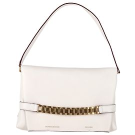 Bolsa de corrente acolchoada Victoria Beckham em couro branco Branco Cru