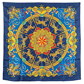 Hermès-Hermes Silk Scarf LUNA PARK Blue Gold-Blue