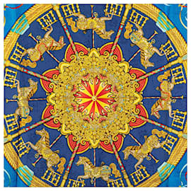 Hermès-Hermes Silk Scarf LUNA PARK Blue Gold-Blue