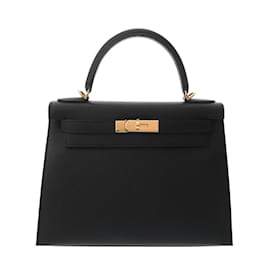Hermès-Sac à main Hermes Kelly 28 en cuir Epsom noir-Noir