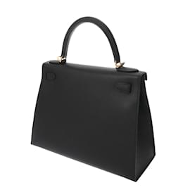 Hermès-Sac à main Hermes Kelly 28 en cuir Epsom noir-Noir