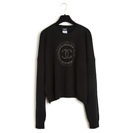 Chanel-Chanel Black wool golden CC Halo Sweater size L Uniform-Black
