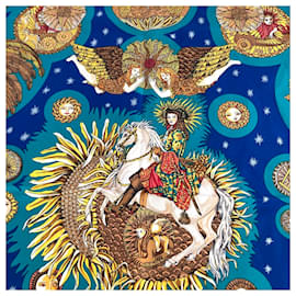Hermès-Hermes Carre 90 Sun King Scarf-Blue