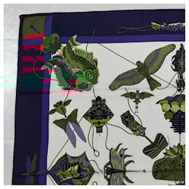 Hermès-Hermes Carre 90 Silk Scarf - Dancing in the Sky-White,Multiple colors,Navy blue