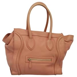 Céline-CELINE Luggage Mini Shopper Hand Bag Leather Pink Auth MY342-Pink