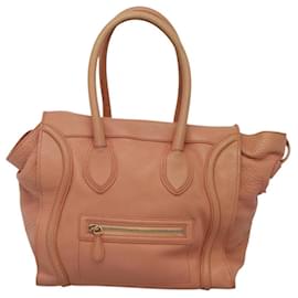 Céline-CELINE Luggage Mini Shopper Hand Bag Leather Pink Auth MY342-Pink