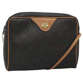 Borsa a spalla in tela a nido d'ape Christian Dior nera e oro Auth sw229 Nero D'oro