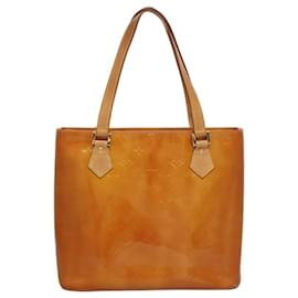 Louis Vuitton-LOUIS VUITTON Monogram Vernis Houston Bolsa de Mão Amarela M91121 LV Auth BA938-Amarelo