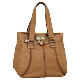 Céline-CELINE Hand Bag Leather Beige Gold Auth sw206-Beige,Golden