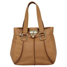 Céline-CELINE Hand Bag Leather Beige Gold Auth sw206-Beige,Golden