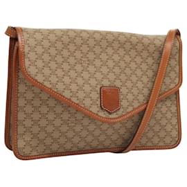 Céline-CELINE Macadam Canvas Shoulder Bag Beige Gold Auth MY407-Beige,Golden