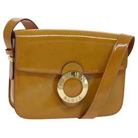 Céline-CELINE Circle Shoulder Bag Patent leather Yellow Gold Auth EC974-Golden,Yellow