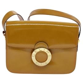 Céline-CELINE Circle Shoulder Bag Patent leather Yellow Gold Auth EC974-Golden,Yellow