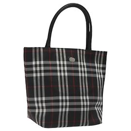 BURBERRY Nova Check Hand Bag Nylon Black Auth hk2393 Black