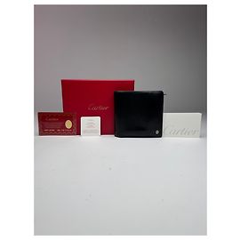Cartera de cuero vintage Cartier negra Burdeos
