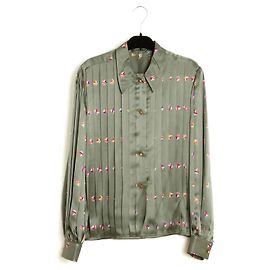 Chloe 1995s Top FR40 Blusa de seda plisada verde UK12 US10 Lagerfeld Chloé Verde