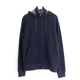 Loro Piana-Divine Loro Piana Bomber Leisure Baby Cashmere Hooded Jacket-Navy blue