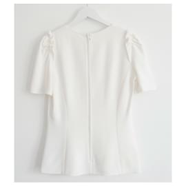 Dolce & Gabbana-Dolce & Gabbana Cream Frill Trim Crepe Top-Cream