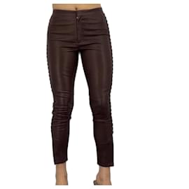 Isabel Marant-braided burgundy leather pants-Dark red