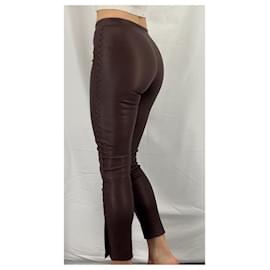 Isabel Marant-braided burgundy leather pants-Dark red