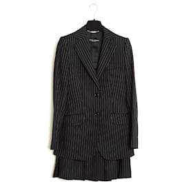 Dolce & Gabbana-Dolce & Gabbana Ensemble FR36 Black Wool Pinstriped Jacket Mini Skirt UK8 US6-Black