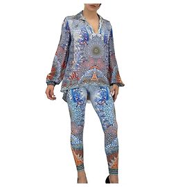 Blusa Camilla de crepe de seda com cristais Azul Multicor Laranja Azul claro