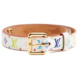 Louis Vuitton 2003 LV Gürtel T70 Murakami Weiße Leinwand Monogramm Gürtel S 28in Weiß