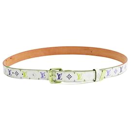 Louis Vuitton-Louis Vuitton 2003 LV Belt T70 Murakami White Canvas Monogram Belt S 28in-White