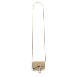 Dior-Christian Dior 2023 Saddle Mini Pochette Beige Leather Wallet on Chain or Bag on Belt-Beige